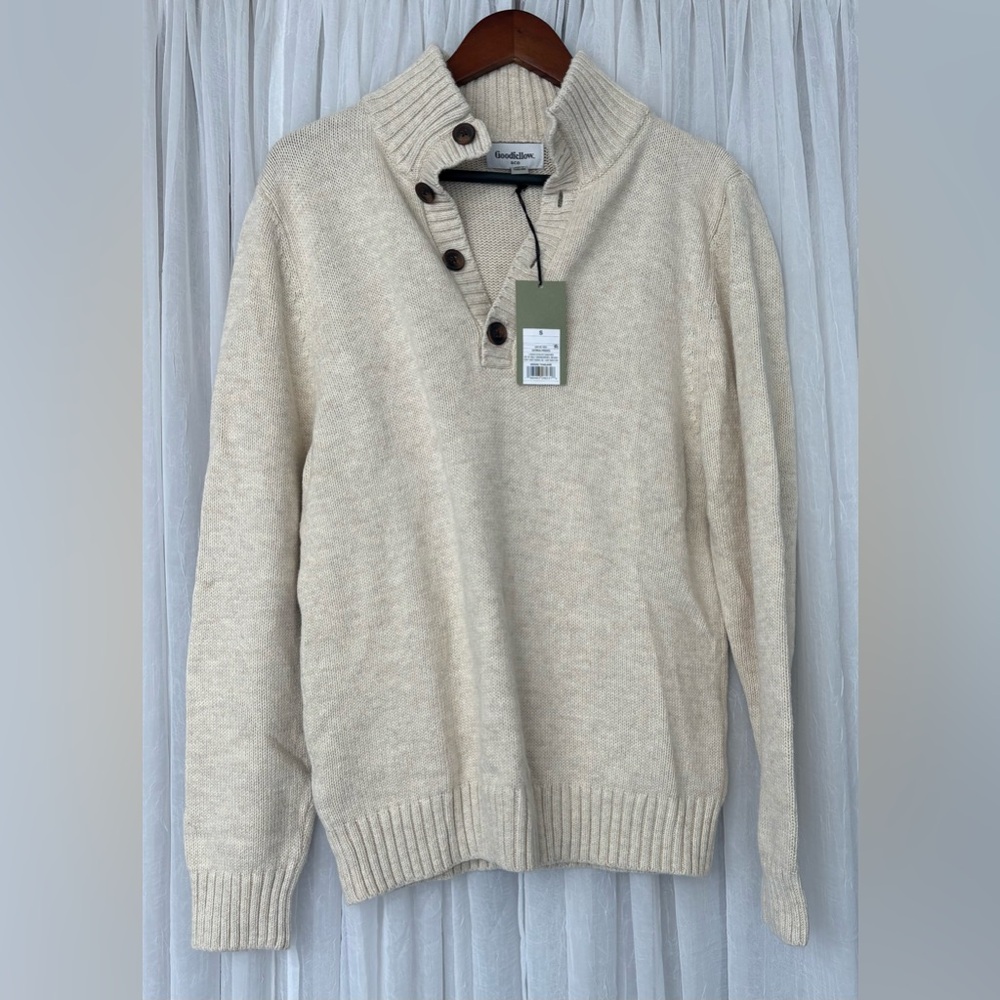 Goodfellow & Co Men's Cream Buttoned Crewneck Sweater